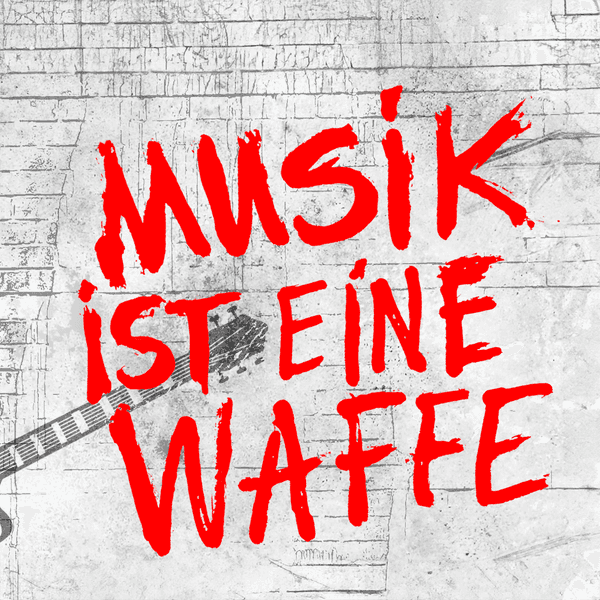 Auf dem Logo des Podcasts über die Band Ton Steine Scherben ist stilisiert eine Gitarre vor einer Mauer abgebildet.